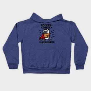 Coders + coffee = superpower (superhero) dark Kids Hoodie